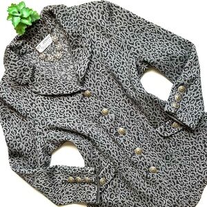 St John Collection Gray Grey Snow Leopard Knit Blazer Jacket Logo Buttons 10